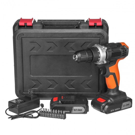 21V 4000mAh Cordless Rechargeable Power Drills 18+1 Electric Screw Driver with 2 Li-ion Batteries