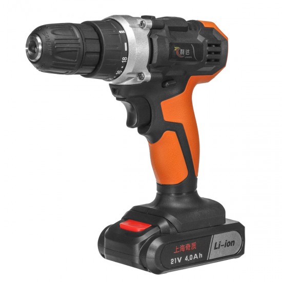 21V 4000mAh Cordless Rechargeable Power Drills 18+1 Electric Screw Driver with 2 Li-ion Batteries