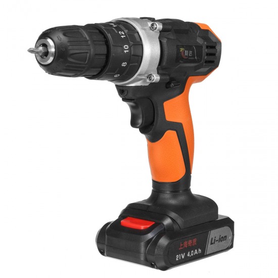 21V 4000mAh Li-ion Cordless Electric Impact Drill 18+3 Clutches 2 Speed Power Drills With 2 Batteries