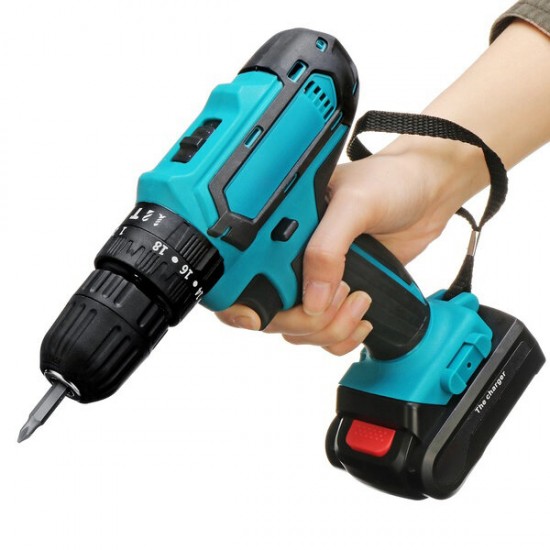 21V Cordless Electric Drill Rechargeable Screwdriver 2 Speed Woodworking Tool