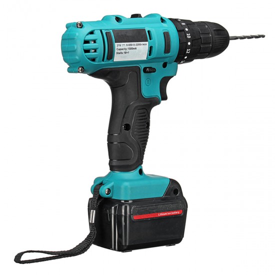 21V Cordless Impact Power Drill Electric Screwdriver Set with 2 Li-ion Batteries