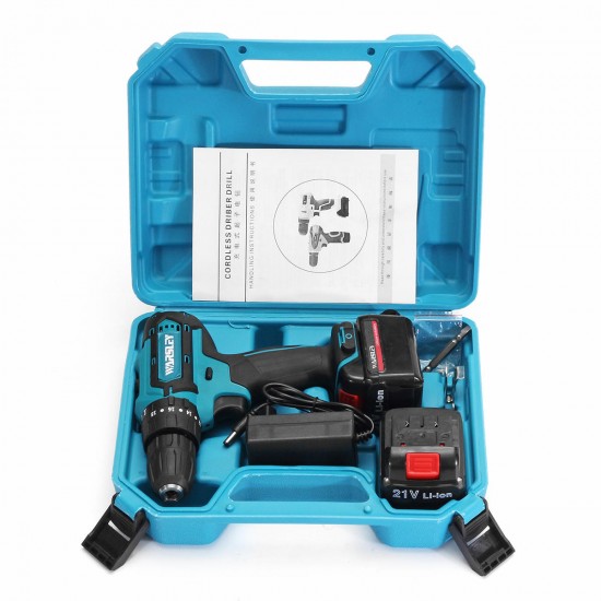 21V Cordless Impact Power Drill Rechargeable 2 Speed Electric Screwdriver Driver with 2 Batteries