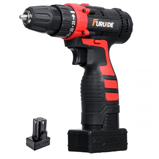 25 V Drill 2 Speed Electric Cordless Drill Driver with Bits Set Batteries