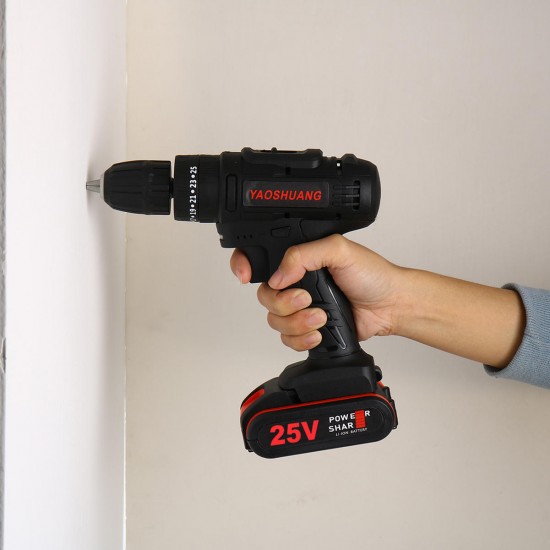 25V 3/8'' Cordless Rechargeable Electric Impact Hammer Screwdriver Drill 2 Battery