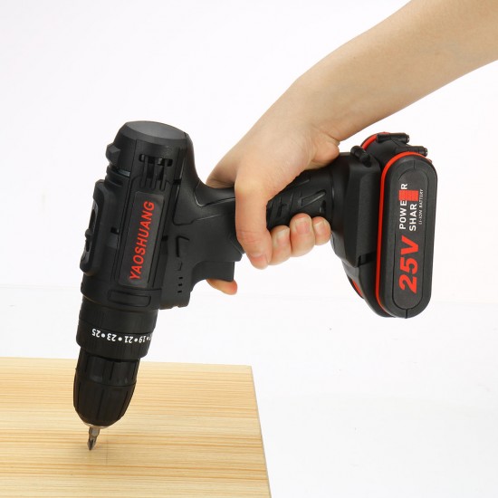 25V 3/8'' Cordless Rechargeable Electric Impact Hammer Screwdriver Drill 2 Battery