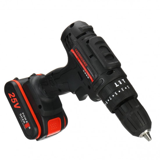 25V 3/8'' Cordless Rechargeable Electric Impact Hammer Screwdriver Drill 2 Battery