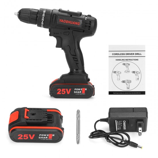 25V 3/8'' Cordless Rechargeable Electric Impact Hammer Screwdriver Drill Power with 1 Battery