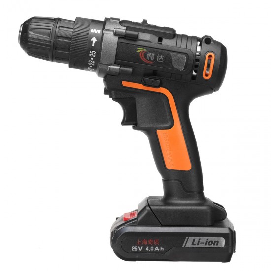 25V 4000mAh Cordless Rechargeable Power Drill Driver Electric Screwdriver with 2 Li-ion Batteries