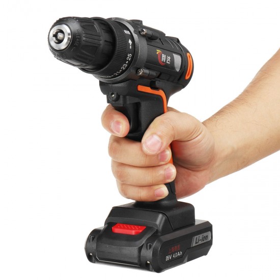 25V 4000mAh Cordless Rechargeable Power Drill Driver Electric Screwdriver with 2 Li-ion Batteries