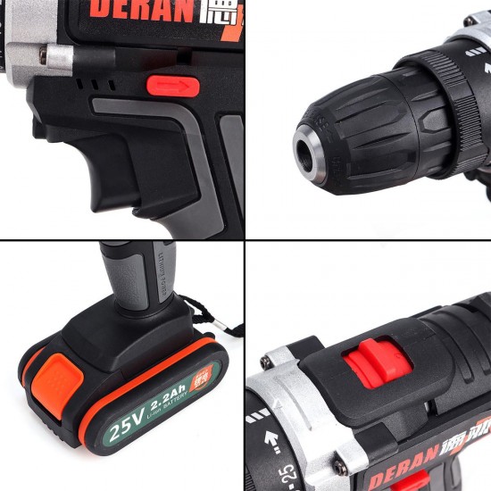 25V Cordless Electric Screwdriver Rechargable Power Drills Driver Tool 2200mAh Li-ion Battery