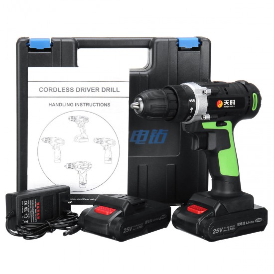25V Rechargeable Cordless Electric Drill Screwdriver W/ 1 or 2 Lithium Battery 1500mAh 25V Rechargeable Cordless Electric Drill Screwdriver W/ 1 or 2 Lithium Battery 1500mAh