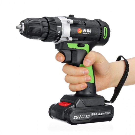 25V Rechargeable Cordless Electric Drill Screwdriver W/ 1 or 2 Lithium Battery 1500mAh