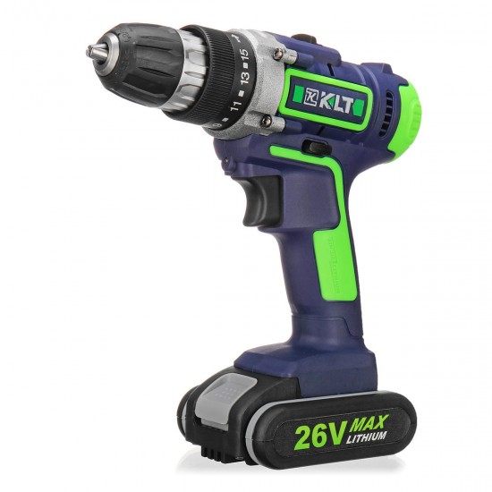 26V Electric Cordless Drill LCD Display 15 Torque Double Speed Adjustbale Power Drills W/ Li-Ion Battery Power Adapter