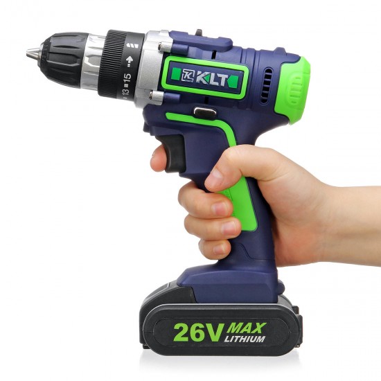 26V Electric Cordless Drill LCD Display 15 Torque Double Speed Adjustbale Power Drills W/ Li-Ion Battery Power Adapter