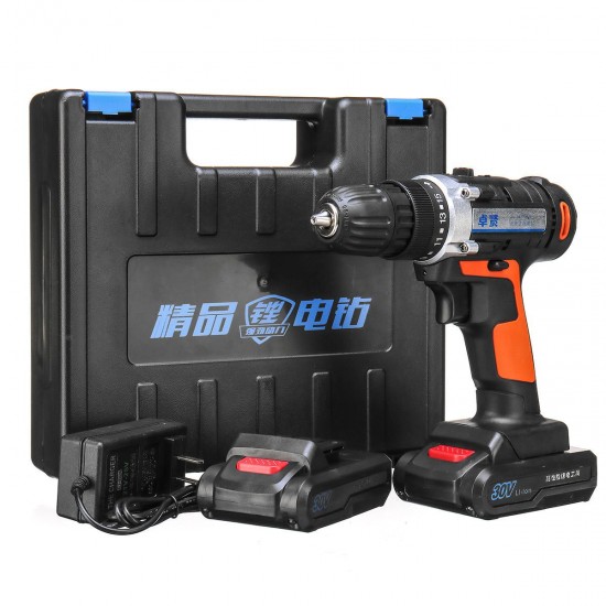 30V Cordless Rechargeable Power Drill Driver Electric Screwdriver with 2 Li-ion Batteries