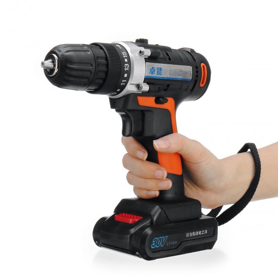 30V Cordless Rechargeable Power Drill Driver Electric Screwdriver with 2 Li-ion Batteries
