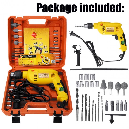 32Pcs Electric Hammer Drill Set 1880W 220V Power Impact Drill 13mm Keyless Drill Set