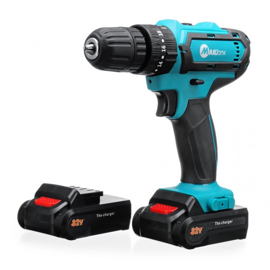 32V 2 Speed Power Drills 6000mah Cordless Drill 3 IN 1 Electric Screwdriver Hammer Drill with 2pcs Batteries