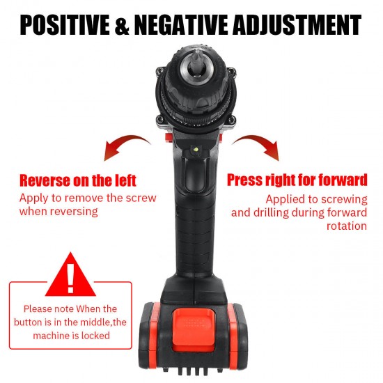 36V Cordless Electric Drill Speed Adjustable with Two Lithium Rechargeable Battery 2 Speed Adjustment Brushless Drill Screwdriver