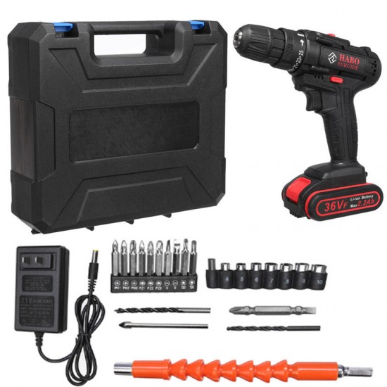 36V Electric Cordless Drill Screwdriver Dual Speed 25 Torque LED with Li-ion Battery