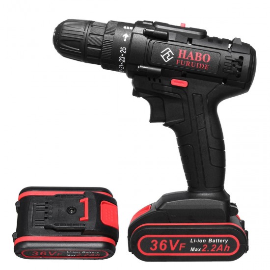 36V Electric Cordless Drill Screwdriver Dual Speed 25 Torque LED with Li-ion Battery