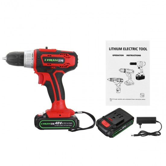 48V 2 Speed Cordless Electric Screwdriver Rechargeable Battery LED Lighting Power Drills Driver