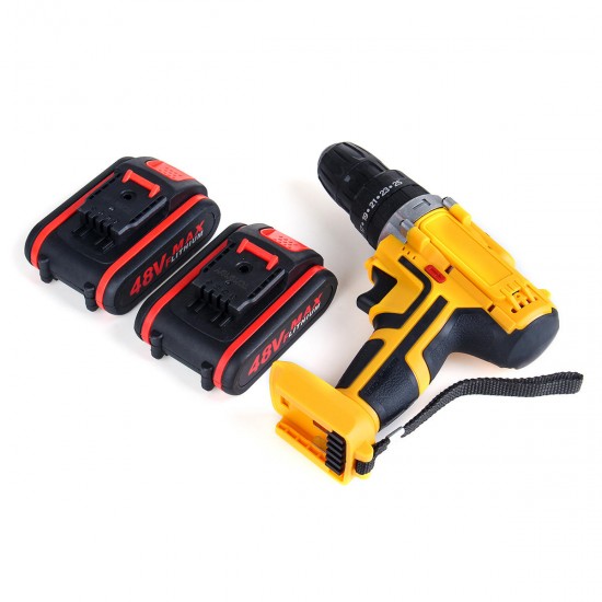 48V 25+3 Gear Electric Impact Drill Li-Ion Rechargeable Power Hand Drill With LED Working Light Forward/Reverse Switch Function