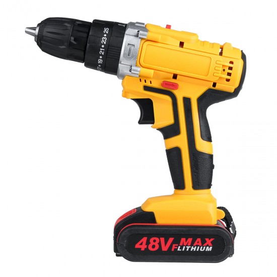 48V 25+3 Gear Electric Impact Drill Li-Ion Rechargeable Power Hand Drill With LED Working Light Forward/Reverse Switch Function