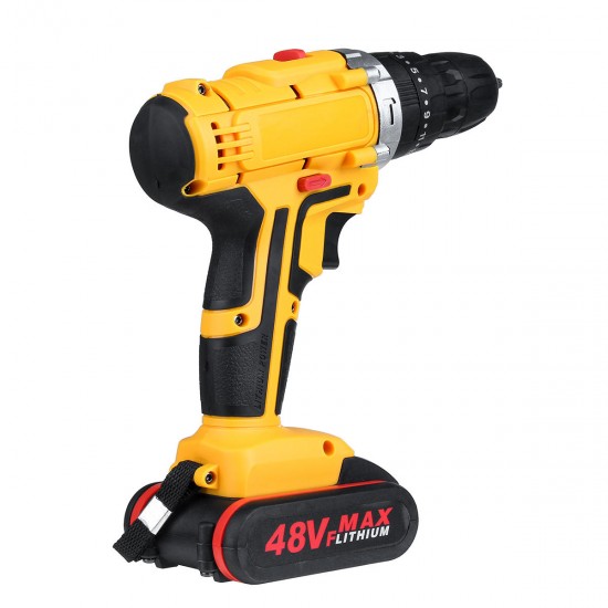 48V 25+3 Gear Electric Impact Drill Li-Ion Rechargeable Power Hand Drill With LED Working Light Forward/Reverse Switch Function