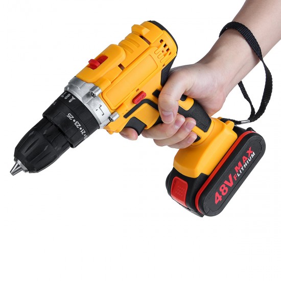 48V 25+3 Gear Electric Impact Drill Li-Ion Rechargeable Power Hand Drill With LED Working Light Forward/Reverse Switch Function