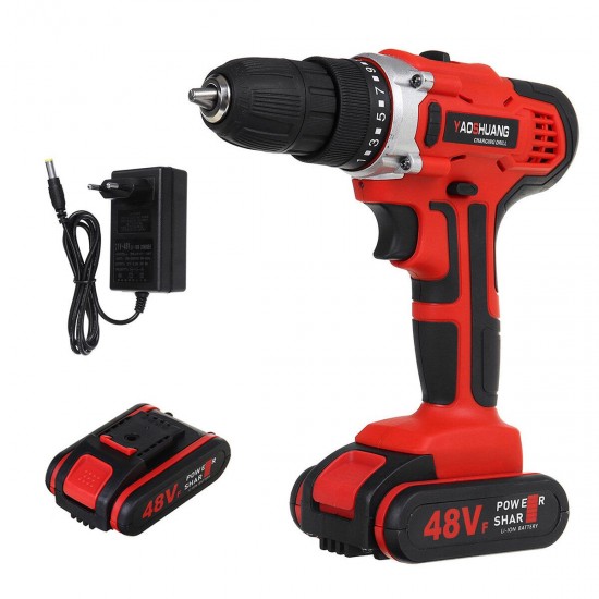 48V 25+3 Gear Rechargable Electric Drill Cordless Impact Drill Mini Wireless Electric Screwdriver With 1 or 2 Li-ion Battery