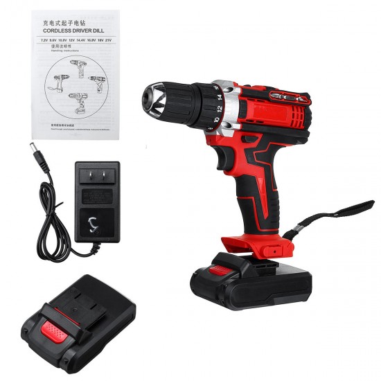 48V 25+3 Gear Rechargable Electric Drill Cordless Impact Drill With 1 or 2 Li-ion Battery With LED Working Light