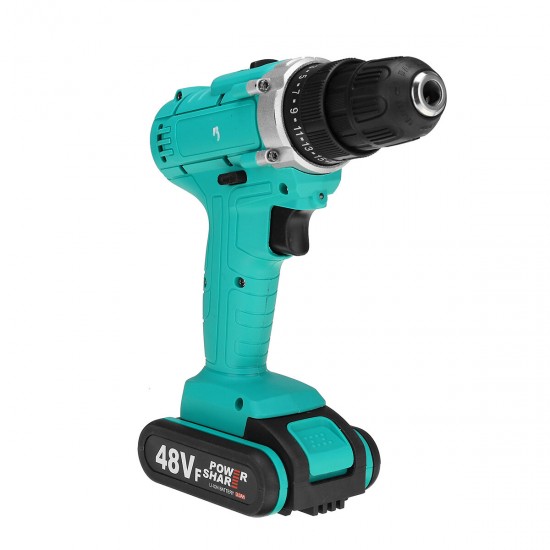 48V 3/8'' Chuck Powered Electric Drill LED Light Cordless Screwdriver W/ 1/2x Battery
