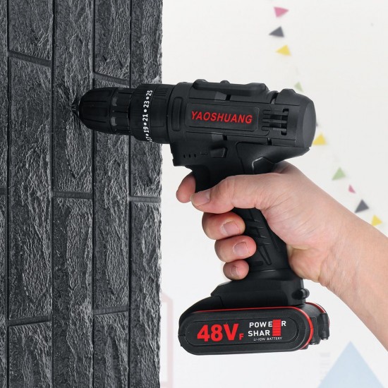 48V 3/8'' Cordless Rechargeable Electric Impact Hammer Screwdriver Drill with 1 Battery