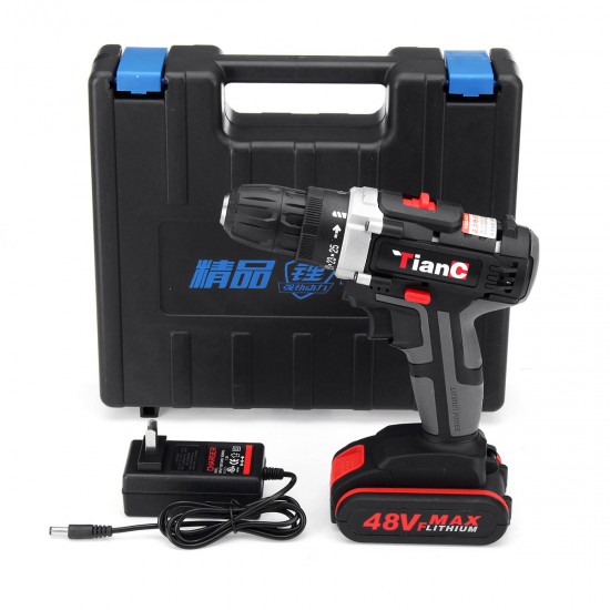 48V Dual Speed Electric Drill Li-ion Battery Power Drills W/ 1 Or 2 Batteries Forward/Reverse Switch