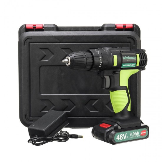 48VF 3 in 1 25+1 Gears Electric Impact Drill 2 Speeds Rechargeable Screwdriver W/ LED Light