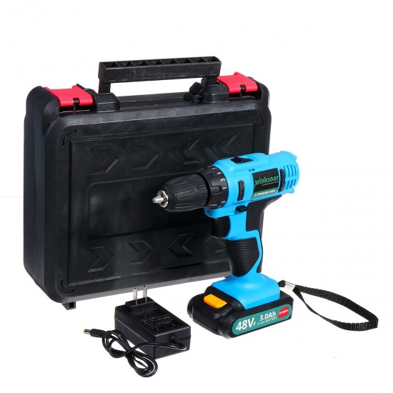 48VF 3000mAh Electric Drill Cordless Rechargeable Power Screwdriver 25+1 Torque W/ 1 or 2 Li-ion Battery