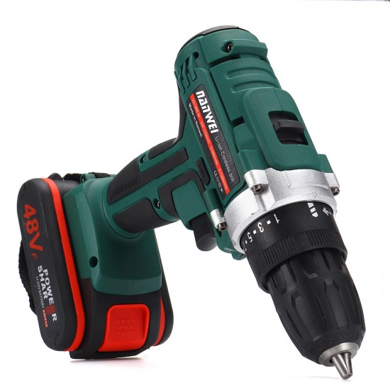 48VF Electric Cordless Drill Driver Screwdriver LED Light 2-speed Power Drill w/ 1 or 2 Battery