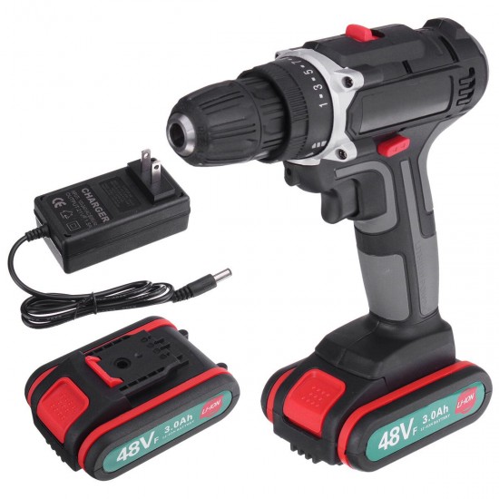 520N.m. 48V Cordless Electric Drill Driver 3/8'' Chuck Rechargeable Power Drill W/ 2pcs Battery