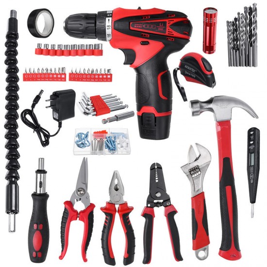 98Pcs Electric Cordless Drill Wrench Hammer Screwdriver Multifunctional Home Repair Tool Set