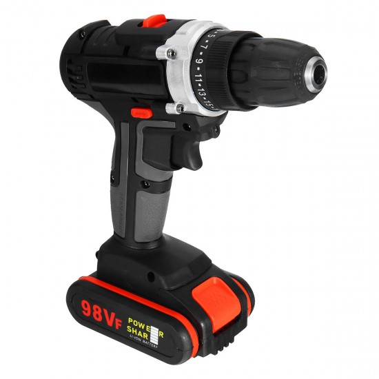 98VF Electric Cordless Impact Drill Screwdriver 25+1 Torque LED with 2 Battery