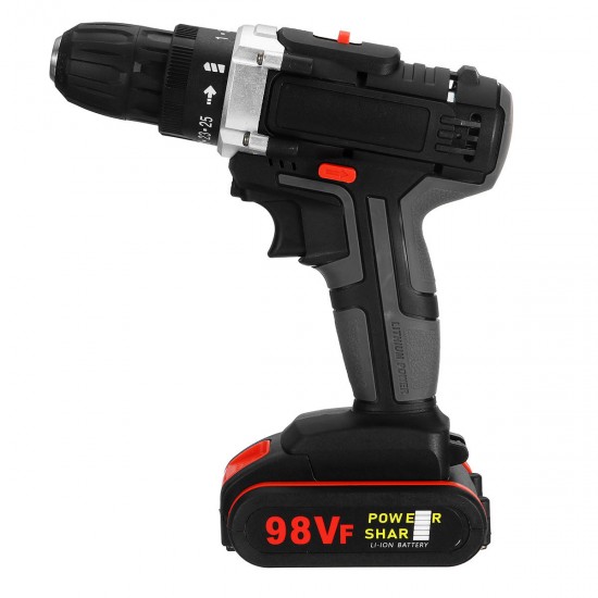 98VF Electric Cordless Impact Drill Screwdriver 25+1 Torque LED with 2 Battery