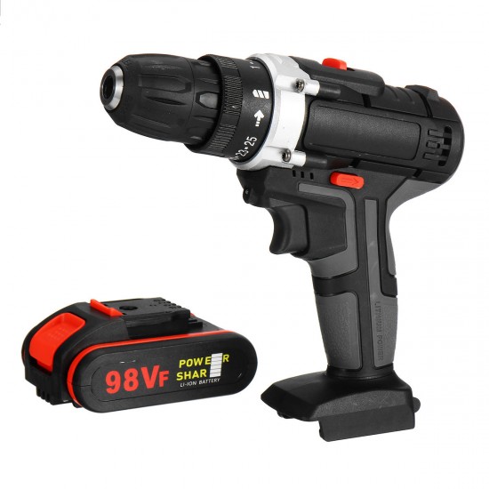 98VF Electric Cordless Impact Drill Screwdriver 25+1 Torque LED with 2 Battery