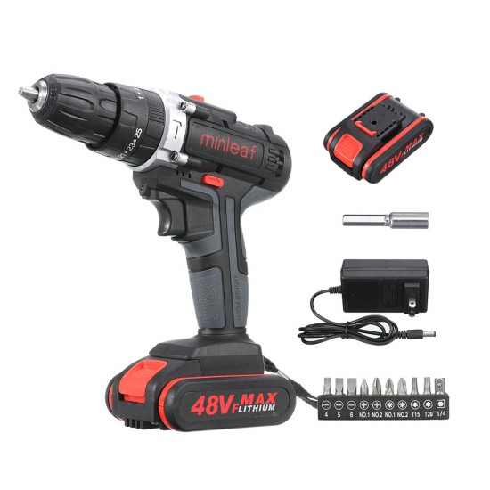 ML-ED1 48VF Cordless Electric Impact Drill Rechargeable Drill Screwdriver W/ 2pc Li-ion Battery