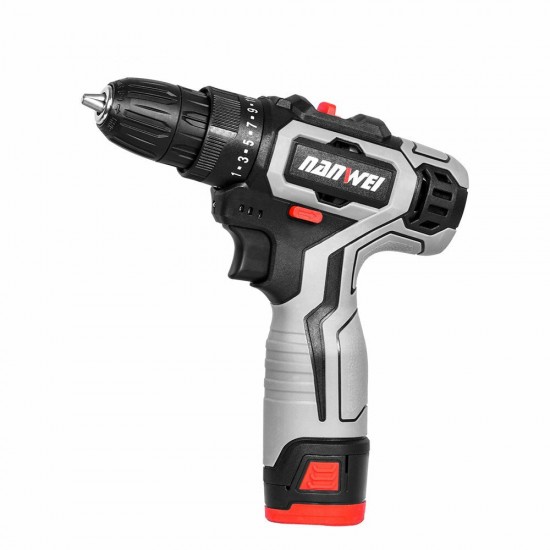 18V Brushed Impact Drill 27N/M Li-ion Rechargeable Electric Flat Drill Screw Driver 2 Speeds 25+3 Gears + 2 Battery