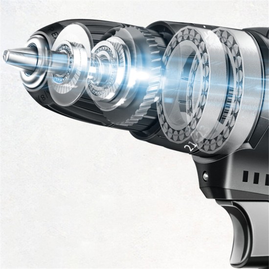 18V Brushed Impact Drill 27N/M Li-ion Rechargeable Electric Flat Drill Screw Driver 2 Speeds 25+3 Gears + 2 Battery