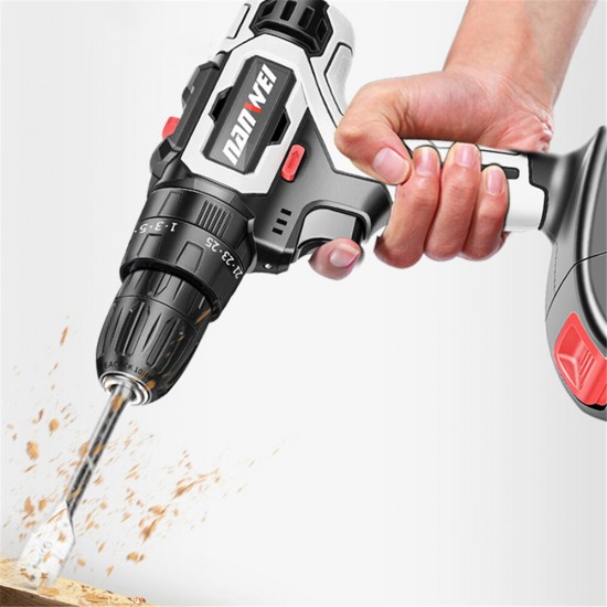 21V Brushless Impact Power Drill 35N/M Li-ion Rechargeable Electric Flat Drill Screw Driver 2 Speeds 25+3 Gears With 2 Battery