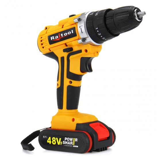 48VF Cordless Electric Impact Drill Rechargeable 3/8 inch Drill Screwdriver W/ 1 or 2 Li-ion Battery