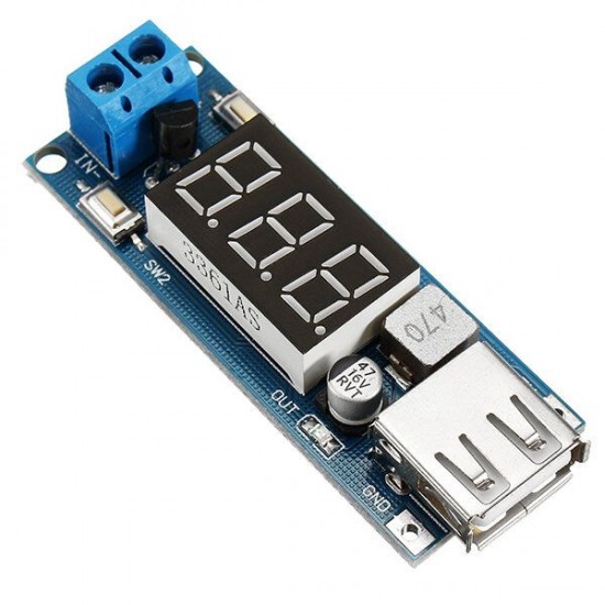 DC-DC 2 In 1 6.5V-40V To 5V Buck Step Down Power Module Voltmeter Automatic Calibration Stable Output 5V 2A With USB Charging Port Reverse Connection Over-Current Over-Temperature Protection Function