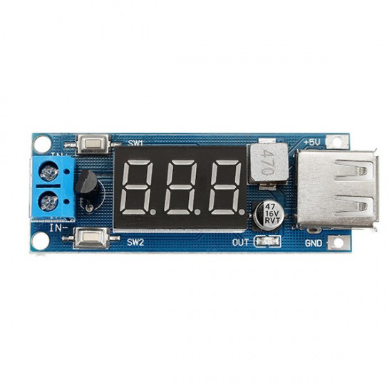 DC-DC 2 In 1 6.5V-40V To 5V Buck Step Down Power Module Voltmeter Automatic Calibration Stable Output 5V 2A With USB Charging Port Reverse Connection Over-Current Over-Temperature Protection Function